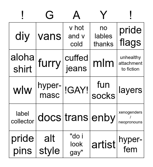 gay bingo Card