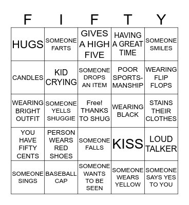 SHUGGIE'S 50TH BIRTHDAY Bingo Card