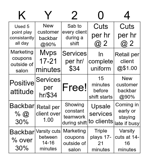 Sportclips bingo  Bingo Card