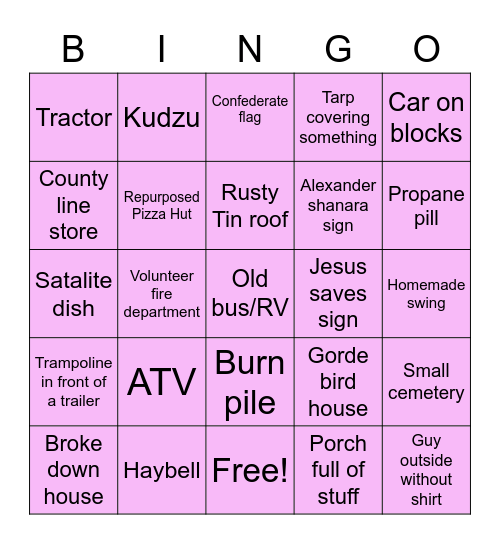 Redneck bama bingo Card