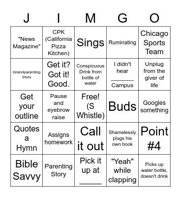 Pastor Jimgo Bingo Card