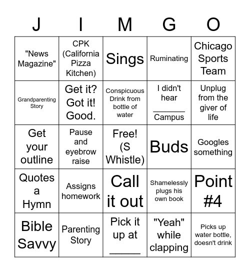 Pastor Jimgo Bingo Card