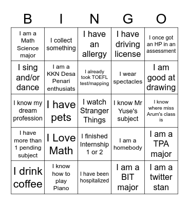 Advisory L "Get To Know Me" Bingo Card