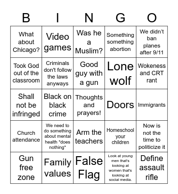 GOP response to mass shootings Bingo Card