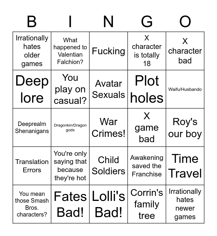General Fire Emblem Discourse Bingo! Bingo Card