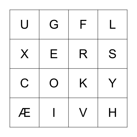 Bokstav bingo Card