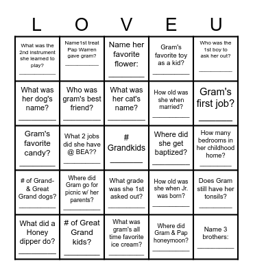 Whose your G-ma? Bingo Card