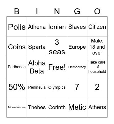 Basics of Ancient Greece Bingo Card