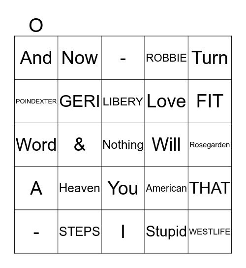 COVER SONGS Bingo Card