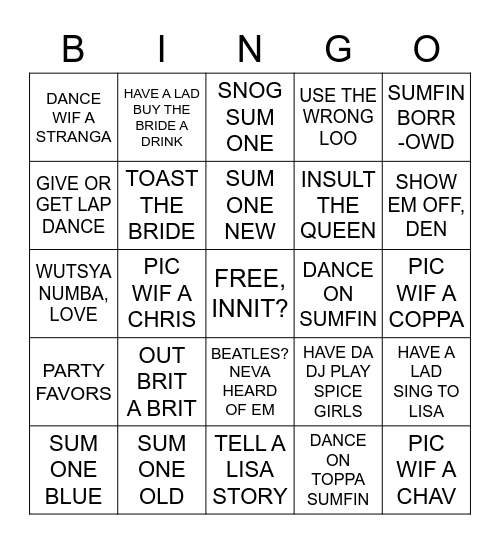 IT'S LISA'S HEN DO, INNIT? Bingo Card