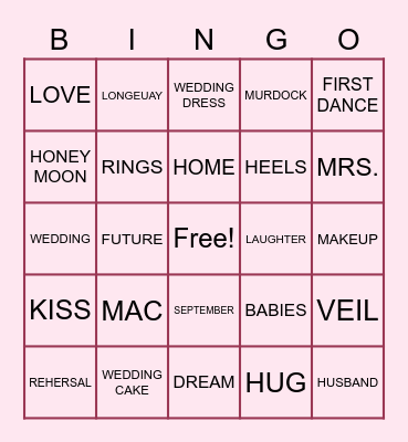 Bridal Shower Bingo Card