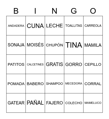 Baby Shower Bingo Card