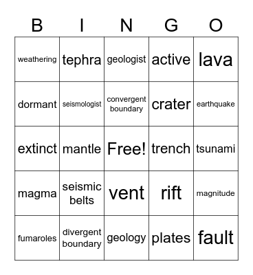 Earth Science Bingo Card