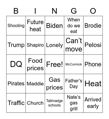 Sam Bingo Card