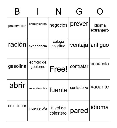Spanish 3B Final Bingo Card