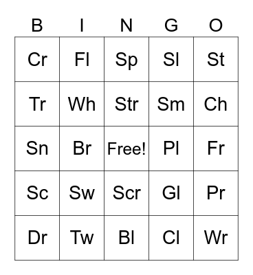 Consonant Blends Bingo Card