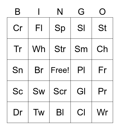 Consonant Blends Bingo Card