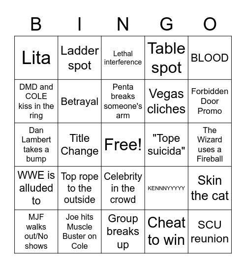 AEW Double or Nothing Bingo Card