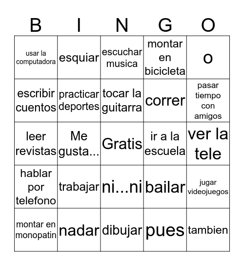 BINGO de Vocabulario: Chapter 1A Bingo Card