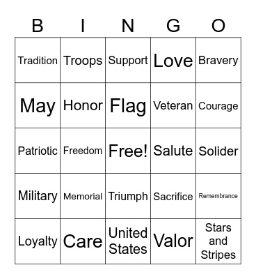 Memorial Day bingo Card