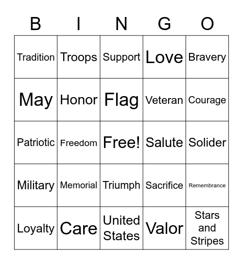 Memorial Day bingo Card