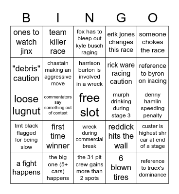 2022 windvow discord coca cola 600 bingo Card