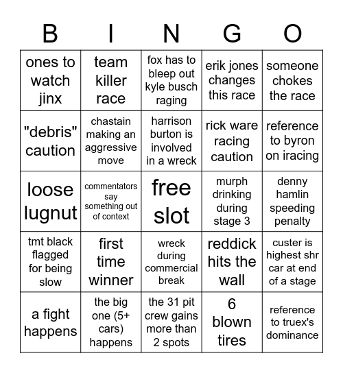 2022 windvow discord coca cola 600 bingo Card
