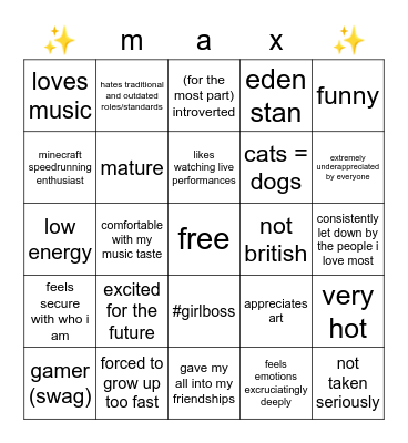 max bingo Card