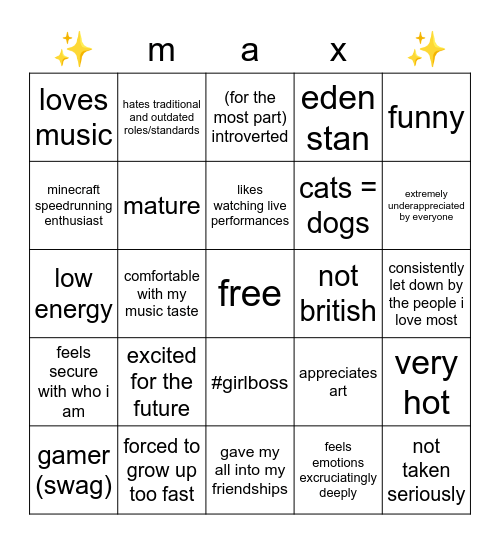max bingo Card