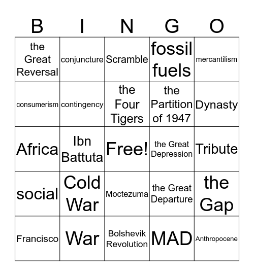 Origins of the Modern World Bingo Card