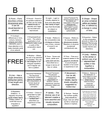 Art Elements and Principles Bingo Card