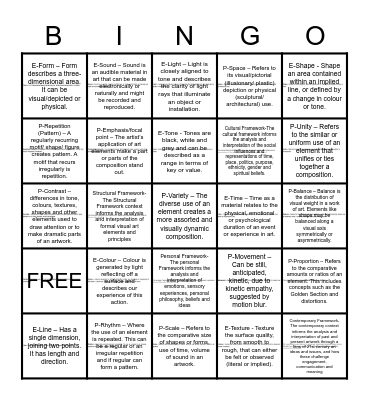 Art Elements and Principles Bingo Card
