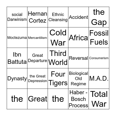 Origins of the Modern World Bingo Card