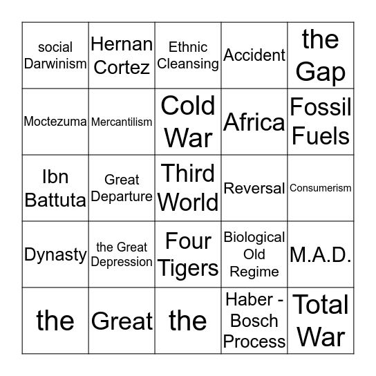 Origins of the Modern World Bingo Card