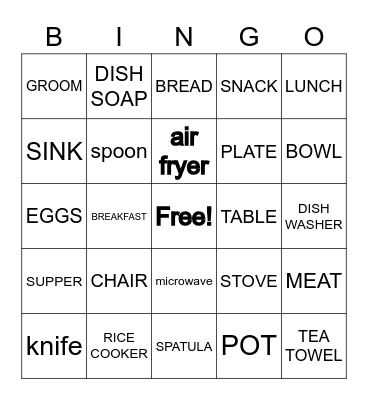 BRIDAL SHOWER: Kitchen Theme Bingo Card