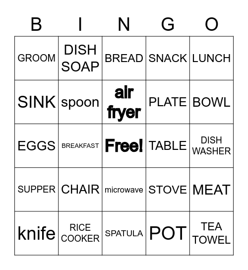 BRIDAL SHOWER: Kitchen Theme Bingo Card