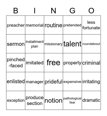 Untitled Bingo Card