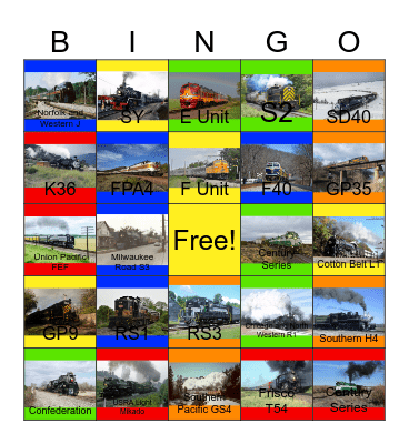 Locomotives Coast to Coast Bingo Card