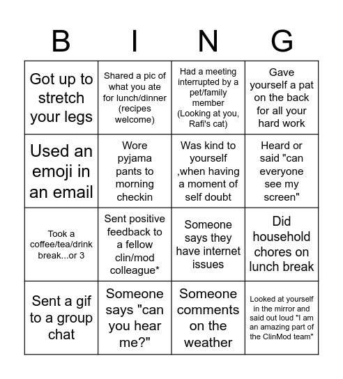 ClinMod Bingo Card