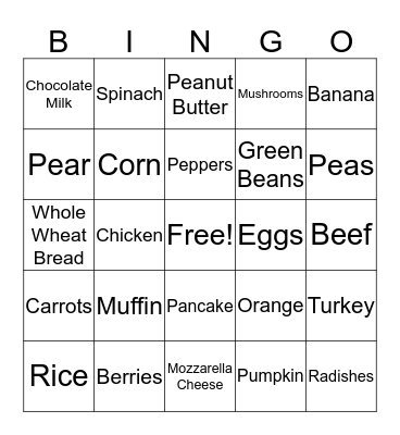 Nutrition Bingo Card