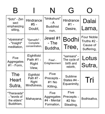 Buddha Bingo Card
