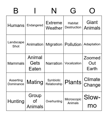 Nature Documentary Bingo Card