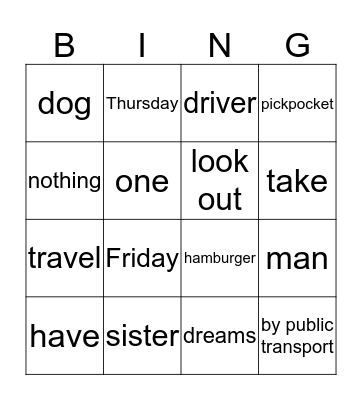 Engels Bingo Card