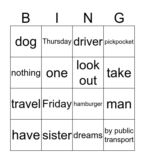 Engels Bingo Card