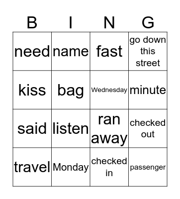 Engels Bingo Card