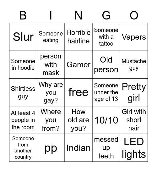 omegle bingo Card