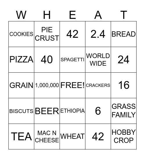 WHEAT Bingo Card