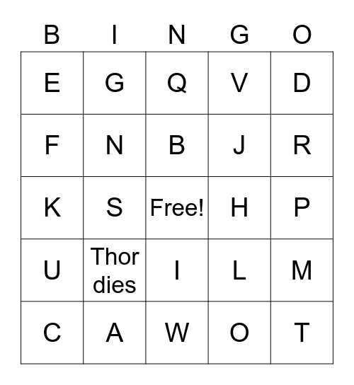 Thor Love and Thunder Bingo Card