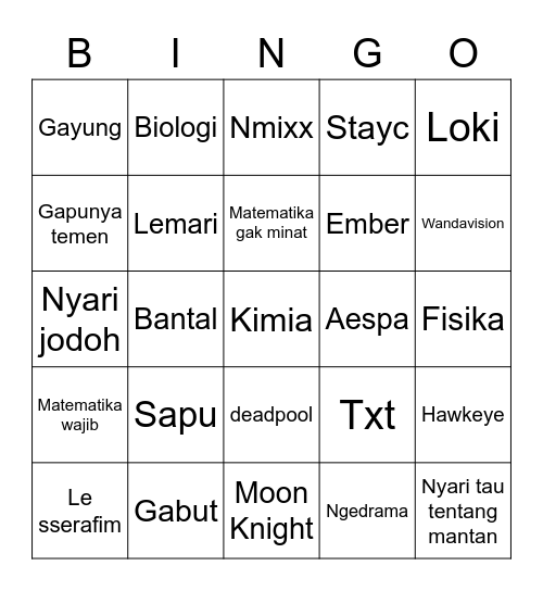 Punya Nayeon Bingo Card