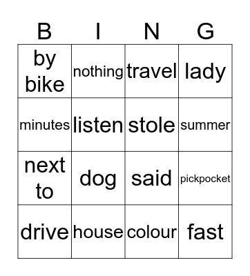 Engels Bingo Card